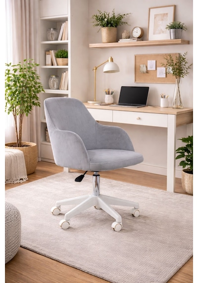 Sude Beyaz Ayaklı Çalışma Koltuğu Tekerlekli Ayarlanabilir Ofis Sandalyesi Baby Face Kumaş Gri Sude Beyaz Ayaklı Çalışma Koltuğu Tekerlekli Ayarlanabilir Ofis Sandalyesi Baby Face Kumaş Gri