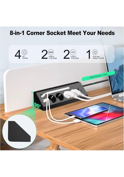 Led Işıklı Çoklu Priz Şarj İstasyonu, 2 Adet Usb, 2 Adet Type-c Girişi, 4 Adet Priz Girişi, Hızlı Telefon Şar 0
