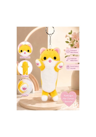 Sevimli Peluş Kedi Anahtarlık Ve Çanta Aksesuarı Sarı Sarı
