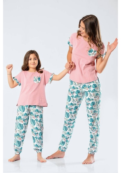 Türen Kadın Dokuma Yapraklı Kısa Kollu Pijama Takım 001