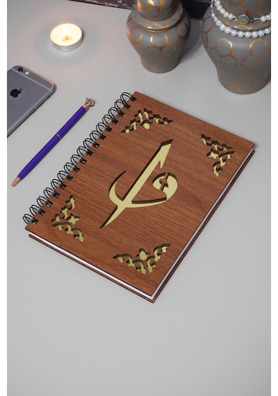 Elif Vav Ahşap Defter - Ajanda - Günlük - Çizgisiz Defter Ahşap Rengi Ceviz A5 Notebook