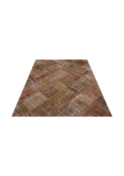 El Dokuması Patchwork Vintage Yün-pamuk Kahve Halı 21006 157 X 232 Cm Kahverengi