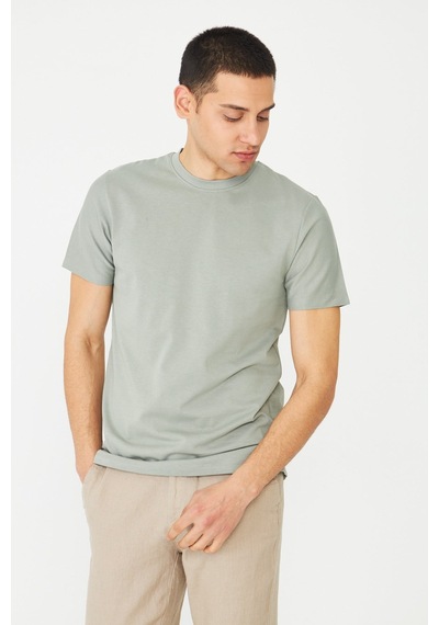 Haki Yeşil Basic Bisiklet Yaka Erkek T-shirt Çağla Yeşili