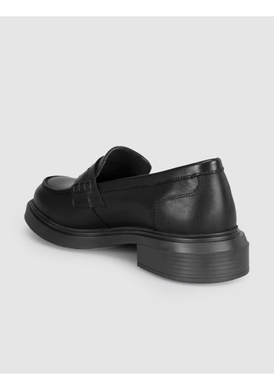 Siyah Hakiki Deri Kalın Taban Kadın Loafer Ayakkabı