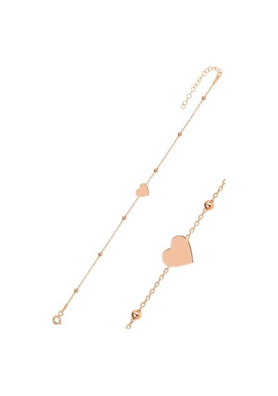 Gümüş Rose Top Top Zincirli Kalp Bileklik