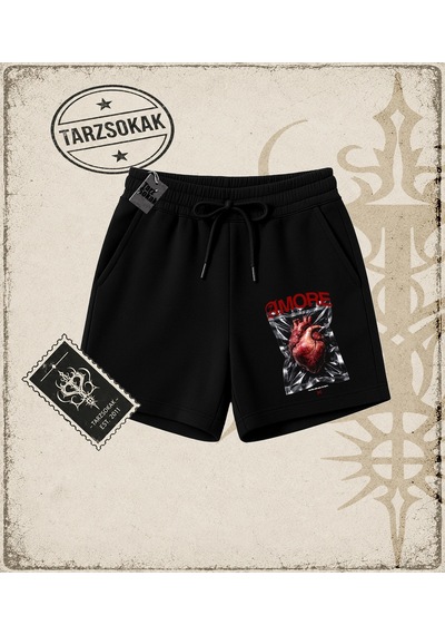 Tarzsokak Gotik & Grunge Streetwear Amore Halftone Unisex Şort Siyah