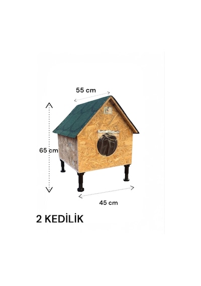 Kedi Evi Kedi Yuvası İç Ve Dış Mekan Su Ve Kar Yalıtımlı Özel Üretim Kedi Barınağı 55x45x65 Cm
