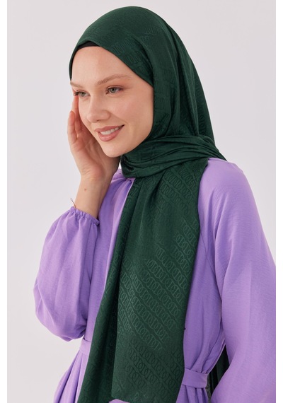 Mirsoy Scarf Halka Desen Parlak Jakar Şal - Zümrüt Zümrüt