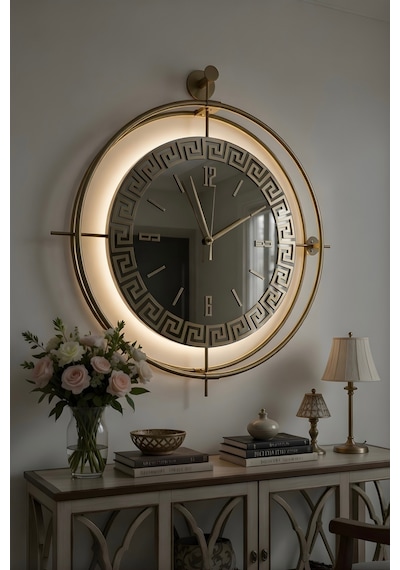Versay Bronz Exclusive - Gerçek Ayna - Pilli Led Metal Duvar Saati