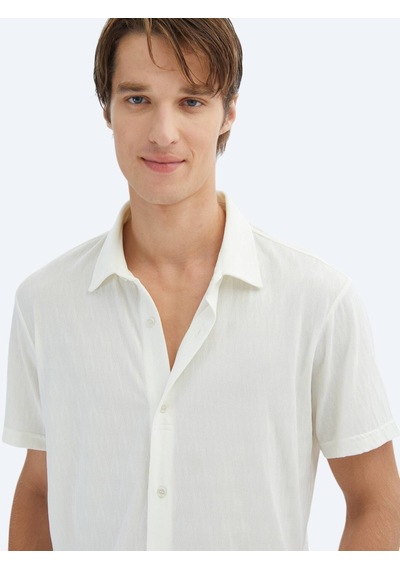Kip Ekru Desenli Regular Fit Casual Gömlek Ekru
