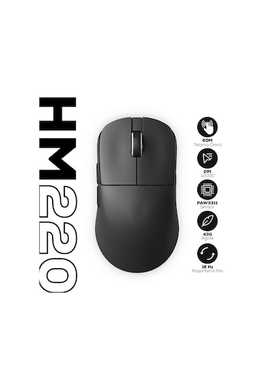 Hawk Gaming Hm220 1k Hz 12000 Dpı Tri-mode Kablosuz/bluetooth Siyah Gaming Mouse HM220