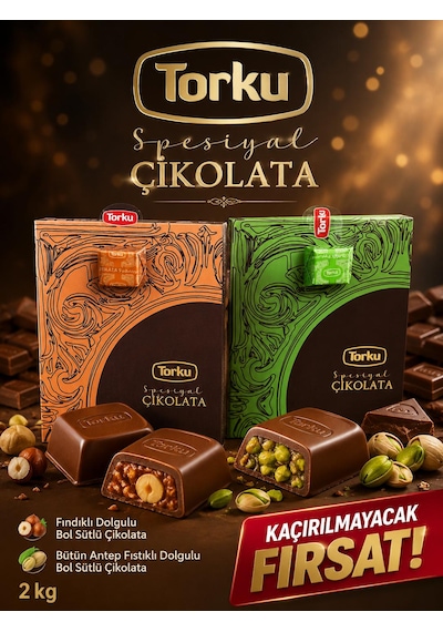 Torku Fındık Dolgulu Bol Antep Fıstıklı Çikolatalı Bayram Şekeri 2 Kg