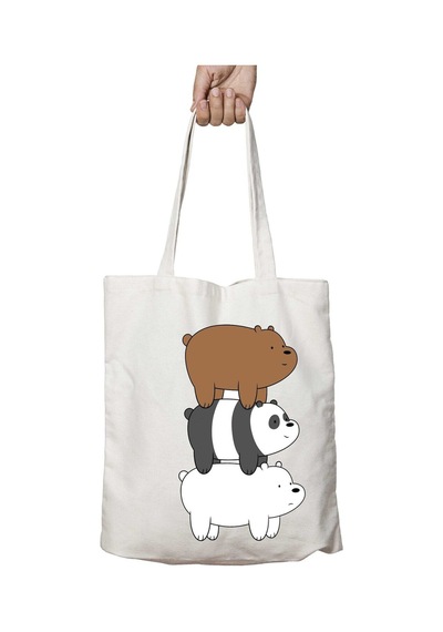 Art Hediye We Bare Bears İki Taraf Kalıcı Yıkanabilir Okul Plaj Omuz Bez Çanta Çok Renkli