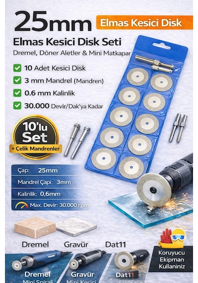 Senbang 25 Mm Elmas Kesici Disk Seti 10 Lu + 2 Mandren Cam Mermer Seramik Taş Kesme Mini Matkap Uyumlu Senbang 25 Mm Elmas Kesici Disk Seti 10 Lu + 2 Mandren Cam Mermer Seramik Taş Kesme Mini Matkap Uyumlu
