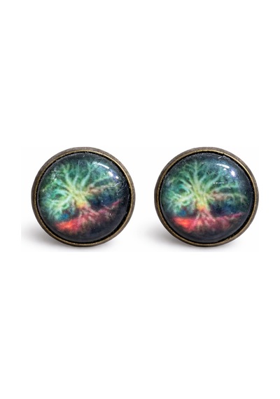 Galaksi Nebula Desenli Yuvarlak Bronz Renk Küpe Unisex Çok Renkli