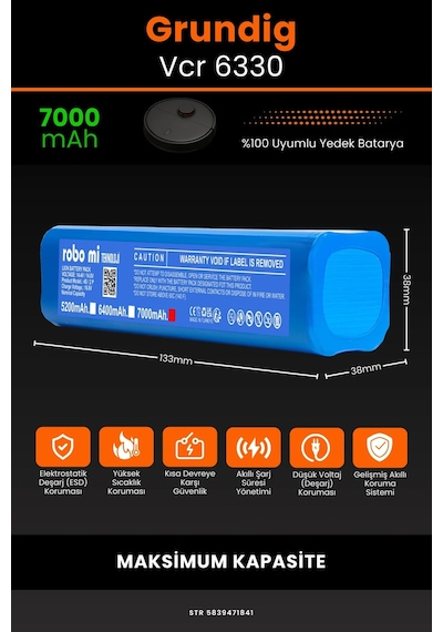 Grundig Uyumlu Vcr 6330 7000mAh Robot Süpürge Bataryası