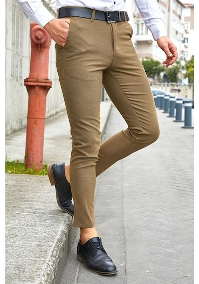 Denim Loni Captiva İtalyan Kesim Slim Fit Erkek Keten Pantolon-5419 Krem