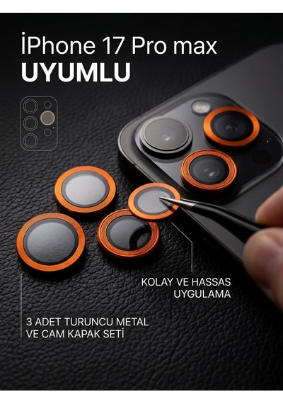 Apple iPhone 17 Pro Max Uyumlu Kamera Koruyucu Lens Turuncu