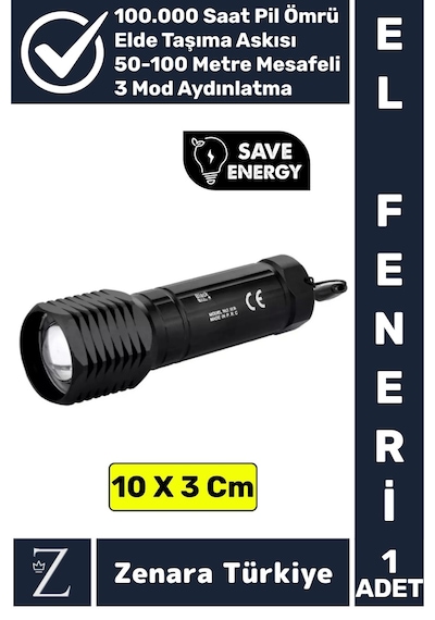 Kompakt Kamp Avcı Balıkçı Deprem Enerji Tasarrufu 3 Mod Güçlü Beyaz Işık Zoomlu Pilli Mini El Feneri Çok Renkli