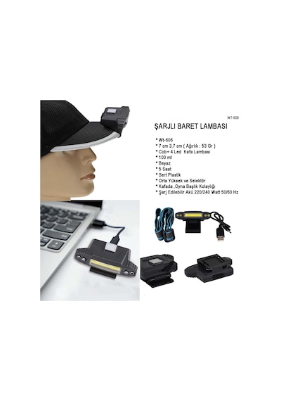 Şarjlı Baret Lambası Wt-606 Çok Renkli 16598245