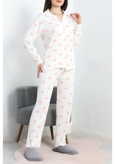 Seka Store Seka Milan Düğmeli Pijama Takımı Beyazpembe - 50728.1929. Çok Renkli