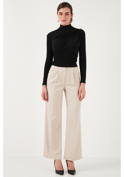 Lela Streç Büzgü Detaylı Slim Fit Dik Yaka Bayan Bluz 669925 Siyah
