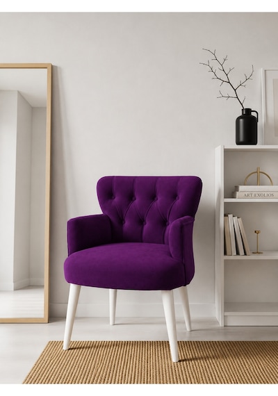 Roma Mor Babyface Kumaş Berjer Beyaz Ahşap Ayaklı Modern Tekli Koltuk