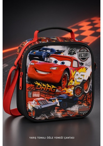 Cars Şimşek Mcqueen Arabalar Beslenme Çantası Çocuk Okul Yemek Çantası Günlük 22x22x10 Cm Çok Renkli