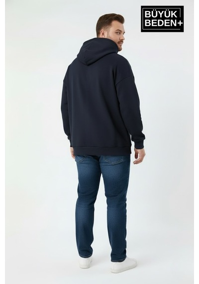 Süperlife Erkek Büyük Beden Ar Baskılı Kapüşonlu İnce Sweatshirt Spr26bsw963 Lacivert