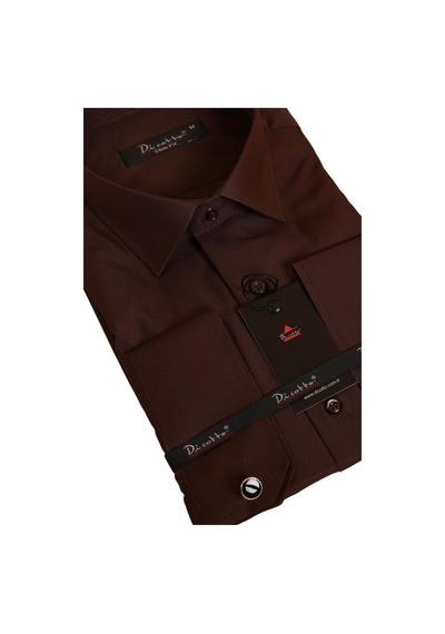 Dicotto Kahverengi Dar Kesim Micro Kumaş Kol Düğmeli Slim Fit Erkek Gömlek - 201-11 001