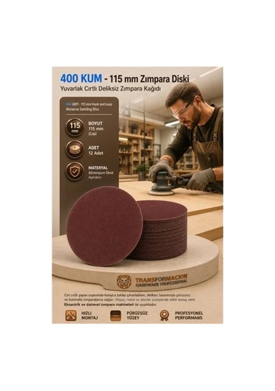 12 Adet 400 Kum Yuvarlak Cırtlı Zımpara Diski 115 Mm Deliksiz Zımpara Kağıdı 723221 Str-mn346
