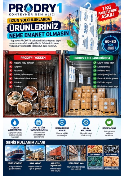 Prodry 1 Konteyner Nem Alıcı Aktif Kil Askılı Rutubet Giderici, Nem Tutucu, Yoğuşma Ve Korozyon Önleyici 1 Pa Diğer