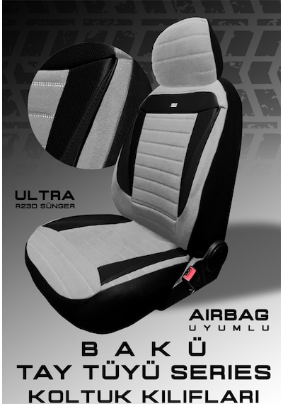 Ford Fiesta Hachback Hb 2009-2012 Uyumlu Tegin Natura Serisi Raşel Gri Siyah Koltuk Kılıfı