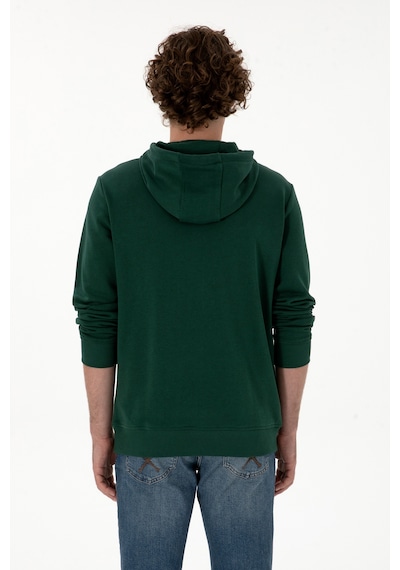 U.S. Polo Assn. Erkek Regular Fit Kapüşonlu Koyu Yeşil Basic Sweatshirt 50313720-VR079