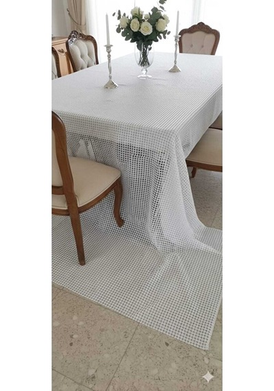 Beyaz Masa Örtüsü Şeffaf Pvc İp Desenli Masa Örtüsü Kaliteli Hasır Altı Deliksiz Beyaz