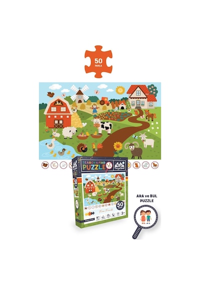3'lü 50 Parça Ara Ve Bul Puzzle - Sihirli Unıcorn Ve Çiftlik Arkadaşları Ve Sonbahar Ormanı