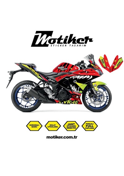 Yamaha Yzf R25 Rossi Köpek Balığı Shark Sticker Etiket Kaplama Modeli Kırmızı