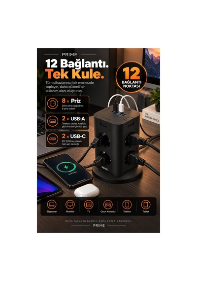 Robeve Fulltech Prıme 8 Li Akım Korumalı Kule Priz 3680w - Pd 20w, 1050j Koruma, 2 Usb-c + 2 Usb-a, 4 Bağımsız Güç Anahtarı, 2 Metre Kablolu Dikey Çoklu Priz Grup Priz Kule Tipi Grup Priz 2 M Robeve Fulltech Prıme 8 Li Akım Korumalı Kule Priz 3680w - Pd 20w, 1050j Koruma, 2 Usb-c + 2 Usb-a, 4 Bağımsız Güç Anahtarı, 2 Metre Kablolu Dikey Çoklu Priz Grup Priz Kule Tipi Grup Priz 2 M