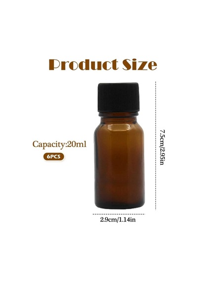 6 Adet Amber Cam Esansiyel Yağ Şişesi, Orifis Azaltıcı Ve Siyah Kapaklı Boş Kozmetik Parfüm Aromaterapi Saklama Kabı Vial Saksılar Taşınabilir Doldurulabilir Boyut 20 Ml / 7,4 Oz