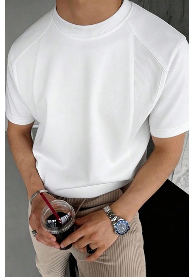 Genius Store Erkek Tişört Basic Bisiklet Yaka Tişört Rahat Kesim Dökümlü Günlük Spor Tshirt Beyaz