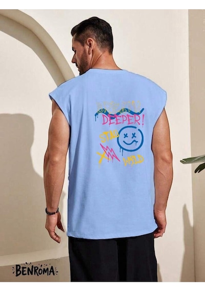 Deeper Stay Baskılı Kolsuz Tişört Bebe Mavisi