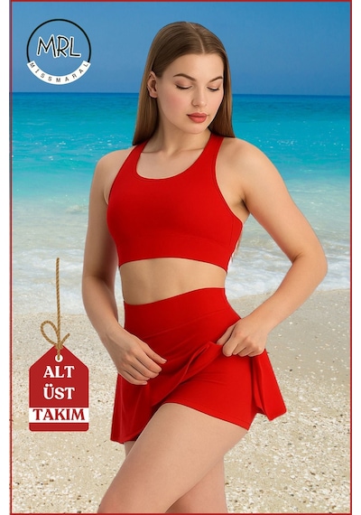 Missmaral Kadın Alt-üst Takım Kırmızı Şort & Crop Denizde Havuz Sporda Casual/günlük Kullanım Kırmızı Kırmızı