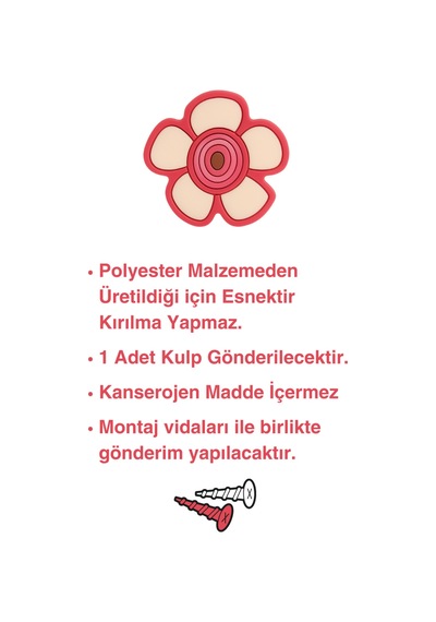 Kırmızı Papatya Çocuk Odası Mobilya Kulbu - Tek Vidalı - Polyester Dolap ve Çekmece Kulpu Kırmızı