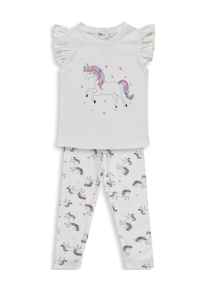Civil Girls Unicorn Baskılı 2-5 Yaş Takım - Ekru 17973554126S1