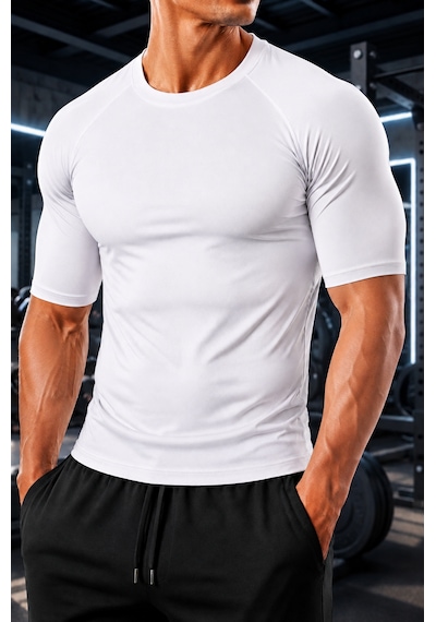 Sapeur Erkek Premium Raglan Dikişli Compression Tişört - Ultra Esnek Ve Nefes Alan Beyaz