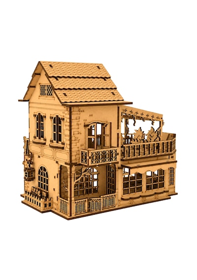 Coffee Shop Diorama Ahşap Maket Seti Dıy Miniatür Kafe Binası Koleksiyoner Modeli 362 Parça