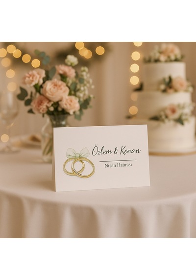 Nişan Yüzüklü Masa Kartı - Çift Yön Baskı - 11x16cm - İsme Özel - Nişan Kartı - Nikah Kartı