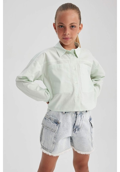 Defacto Kız Çocuk Crop Poplin Uzun Kollu Gömlek B1707a823autr368 Turkuaz