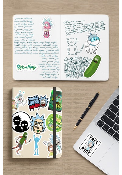 Rick And Morty Çizgi Dizi Telefon Laptop Bullet Journal Yapışkanlı Folyo Sticker Paketi 21 Adet Çok Renkli