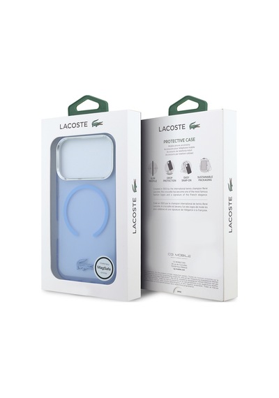 Apple Uyumlu iPhone 18 Pro Kılıf Lacoste Lisanslı M-safe C-magnet İkonik Timsah Logo Iml Frosted Kapak Açık Mavi